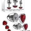 Adam and Eve 3 Piece Silver Butt Plug Anal Training Kit with Gem Heart Base