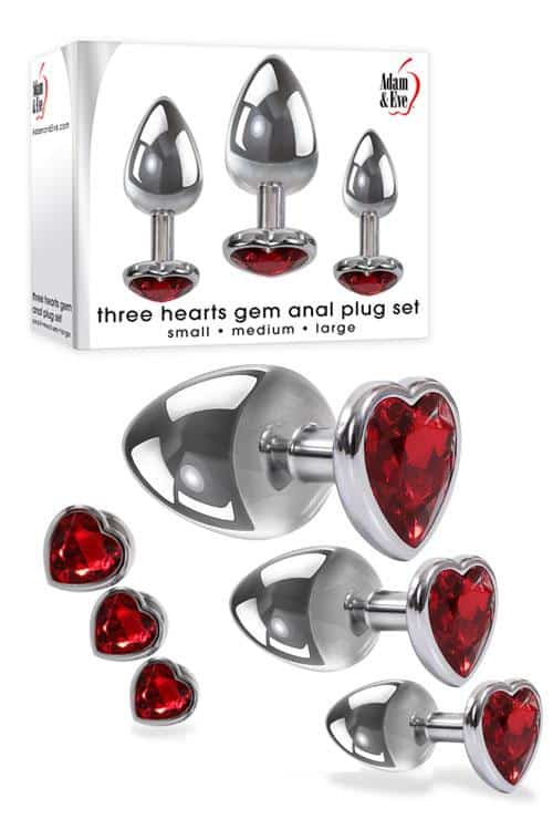 Adam and Eve 3 Piece Silver Butt Plug Anal Training Kit with Gem Heart Base Adam and Eve 3 Piece Silver Butt Plug Anal Training Kit with Gem Heart Base