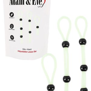 Adam and Eve Glow In The Dark Adjustable Lasso Cock Ring 3 Piece Set