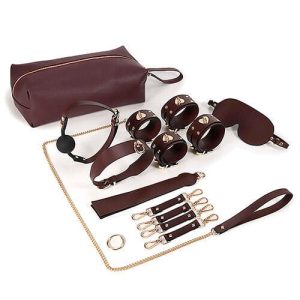 Adam and Eve Mahogany Desires 10pce Leather Bondage Set With Travel Case