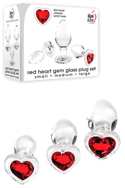Adam and Eve Red Heart Glass Butt Plug Anal Training Kit Adam and Eve Red Heart Glass Butt Plug Anal Training Kit