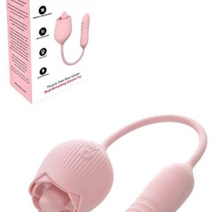 Adam and Eve Thrust and Tickle Rose 14.1" Flickering Clitoral Tickler and Thrusting Bullet