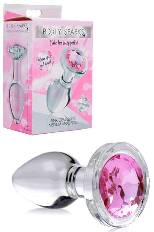 Booty Sparks 3.3" Glass Butt Plug with Pink Gem Base | Medium Booty Sparks 3.3" Glass Butt Plug with Pink Gem Base | Medium