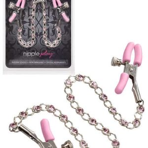 Calexotics Nipple Play Adjustable Nipple Clamps plus Crystal Chain