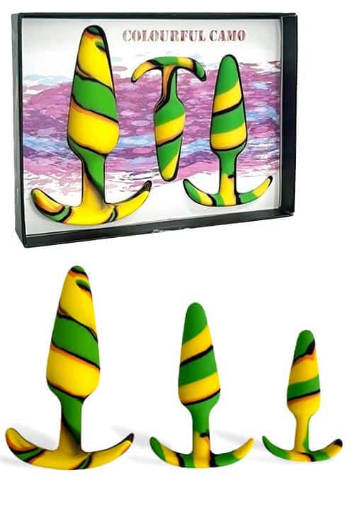 Colourful Camo Sail 3 Piece Butt Plug Anal Training Kit Colourful Camo Sail 3 Piece Butt Plug Anal Training Kit