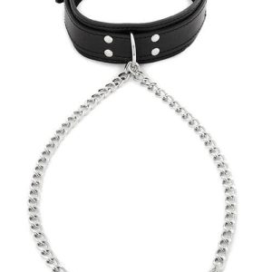 Sportsheets International Vegan Leather Collar with Chained Nipple Clamps