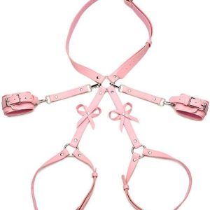 Strict Bowtiful Pink Bondage Harness with Wrist Cuffs