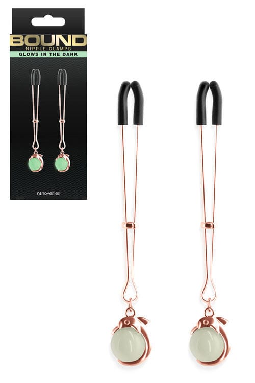 nsnovelties Bound Glow In The Dark Rose Gold Nipple Clamps nsnovelties Bound Glow In The Dark Rose Gold Nipple Clamps